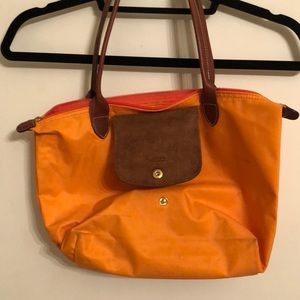 Longchamp Nylon Le Pliage Orange Sherbet Small Zip Top Tote